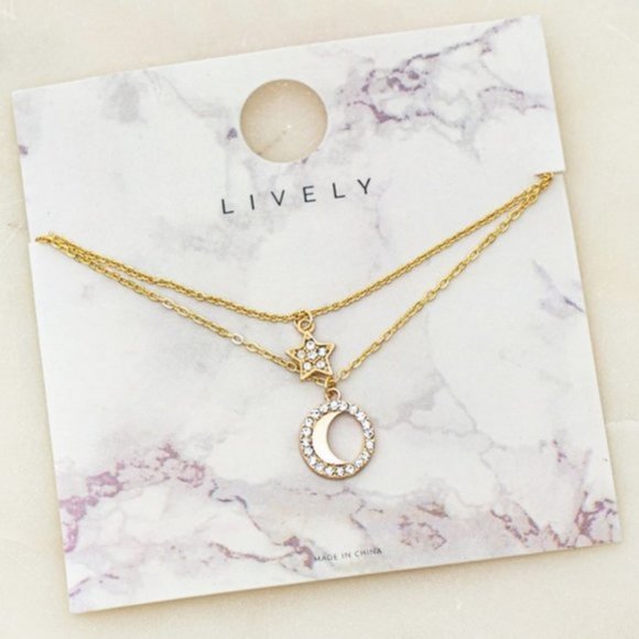 NEW Gold Moon Star Pendant Double Dainty Necklace - Picture 4 of 8